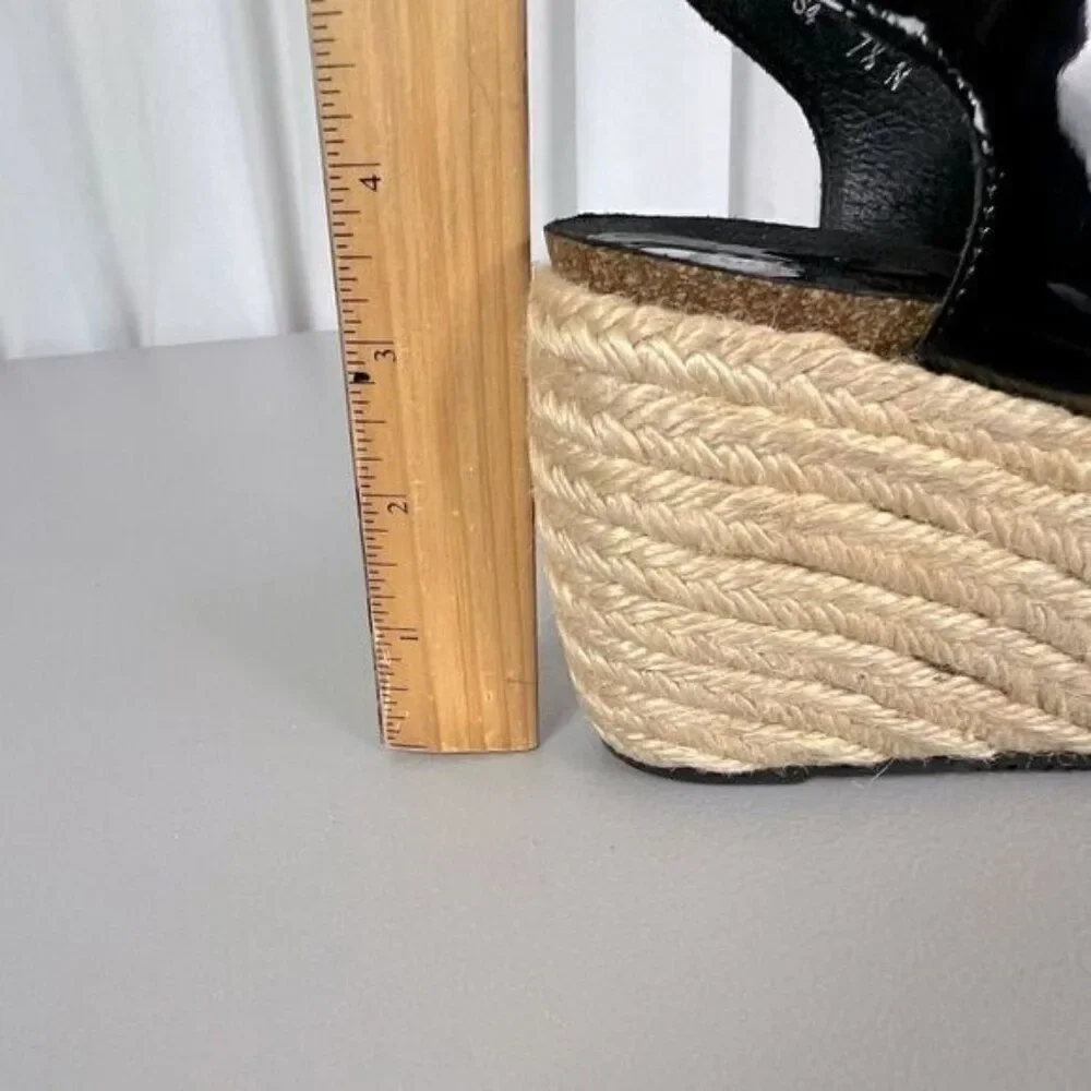 DONALD J PLINER WOMENS BLACK PATENT LEATHER STYLE WEDGE ESPADRILLES SIZE 7.5 N